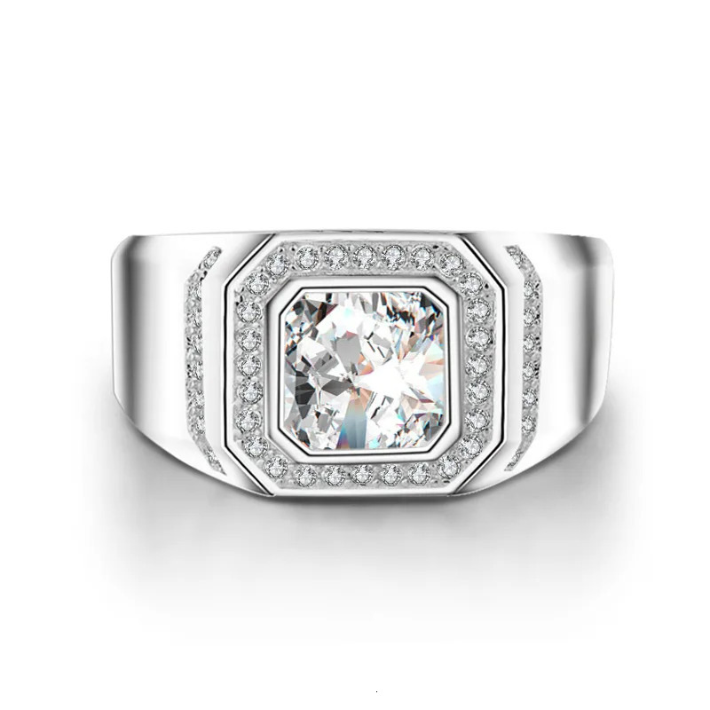 Gold Plated Rectangle Cut Simulation Diamond Ring For Men Women White Gold Coating Zircon Fine Jewelry Gifts 241214