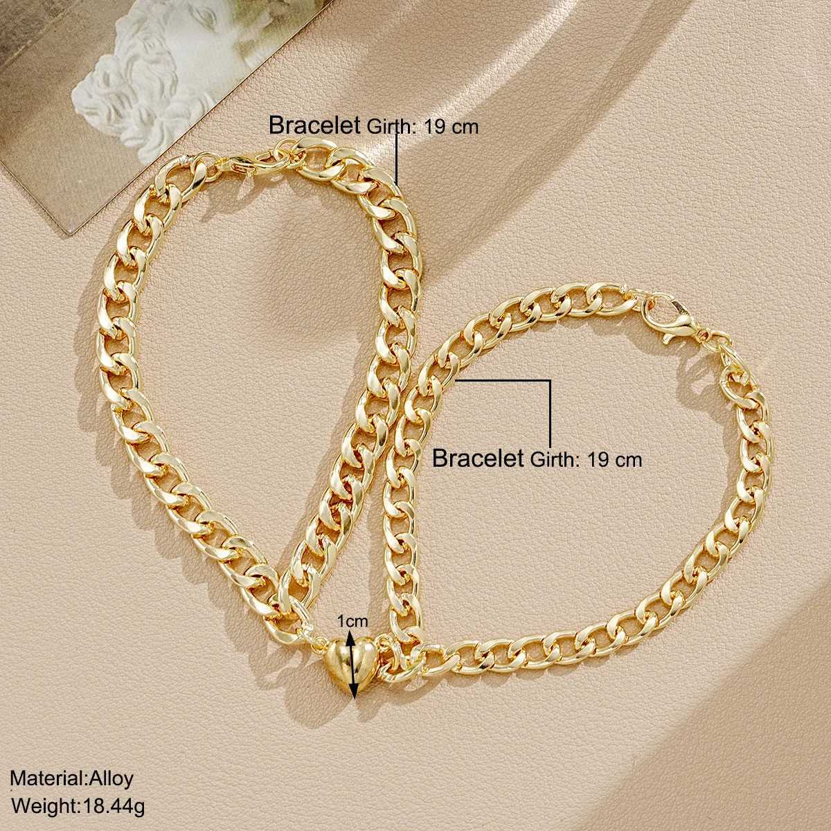 2Pcs/set Heart Magnet Couple Bracelets Heart Attraction Bracelet Charm Simple Cuban Chains Key Lock Jewelry Gifts XJ241214