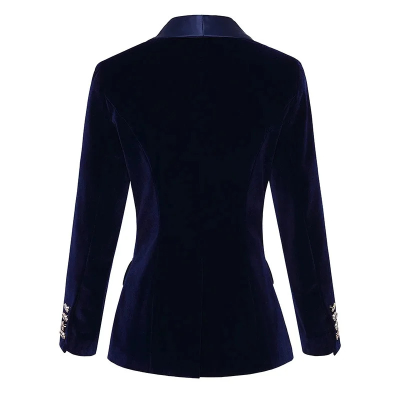 Dark Blue Black Blazer Women Spring Autumn Long Sleeve Velvet Coats Shawl Collar Single Button Blazers Jacket Coat Female 241209