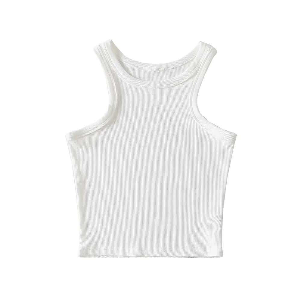 American INS summer spicy girl elastic slim fit round neck narrow shoulder vest women's short style tight solid color tank top 2024 new casual fa