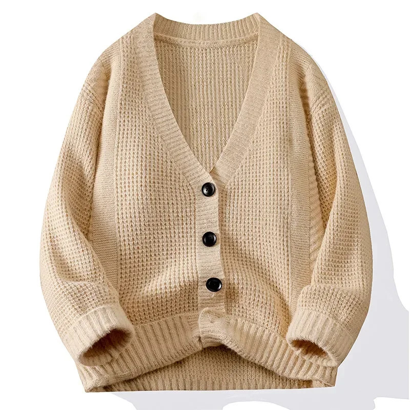 Autumn and Winter Mens Cardigan Vneck Fashion Sweater with Thick Long Sleeves Outside Comfortable Warm 241213
