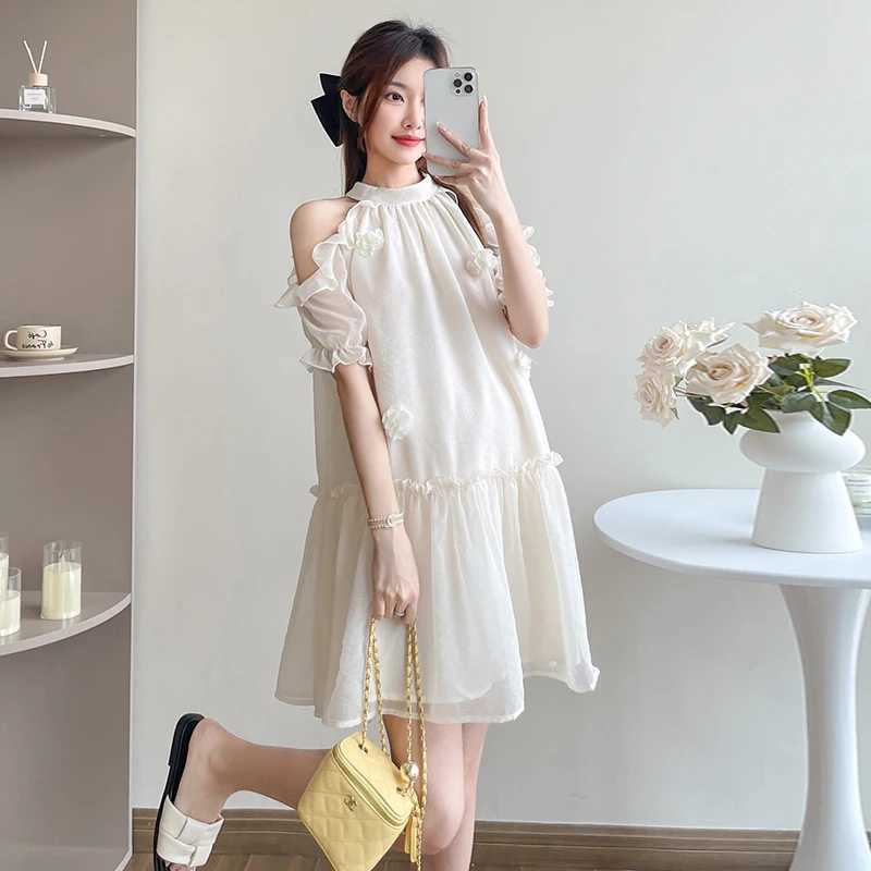 Loose Sweet Ruffled A-line Materni Dress Short Pregnant Woman Clothes Shoulderless Princess Par Dress Ball Gown Dress LovelyXJ241213