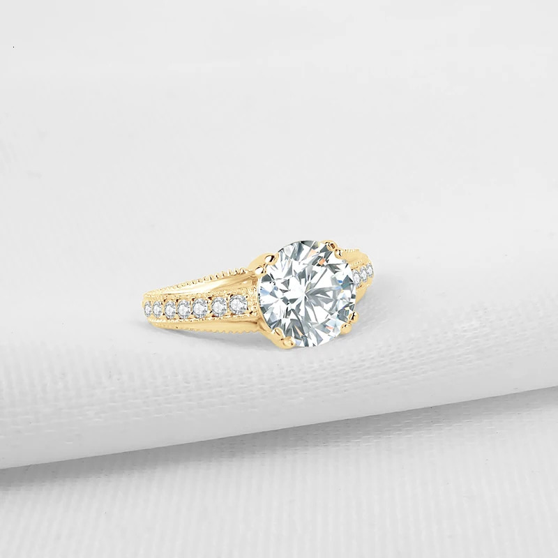 Lnngy Real 10K Yellow Gold Wedding Rings Round Cut 9mm 3ct Engagement Ring for Women Jewelry Gift Bijoux Bague 241213