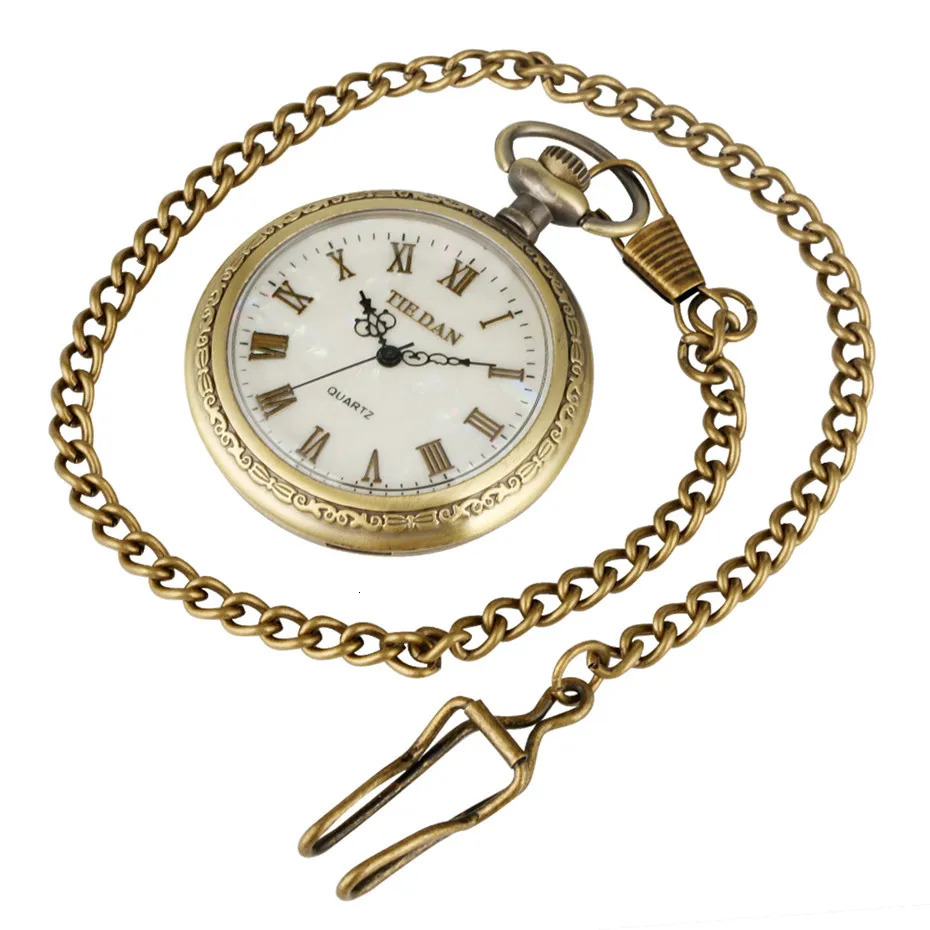 Bronze Retro Roman Digital Display Quartz Pocket Watch Pendant Mens and Womens Fob Sweater ChainHanging Chain 241212
