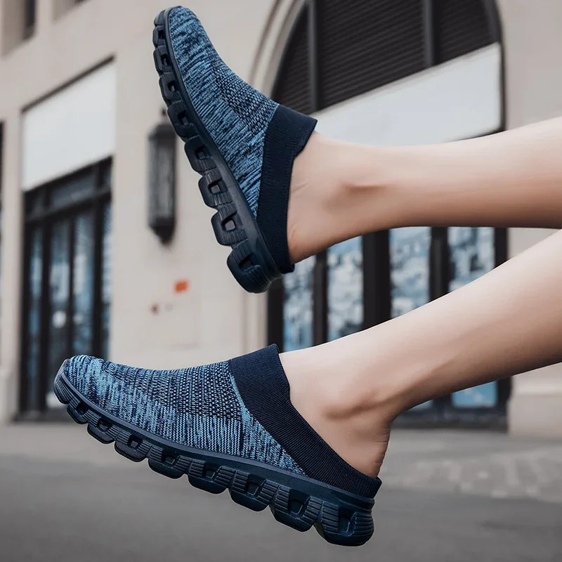Womens Mesh Flat Shoes Summer Hollow Bottom Casual Women Half Slippers Oneleg Breathable Wedge Sandals 241214