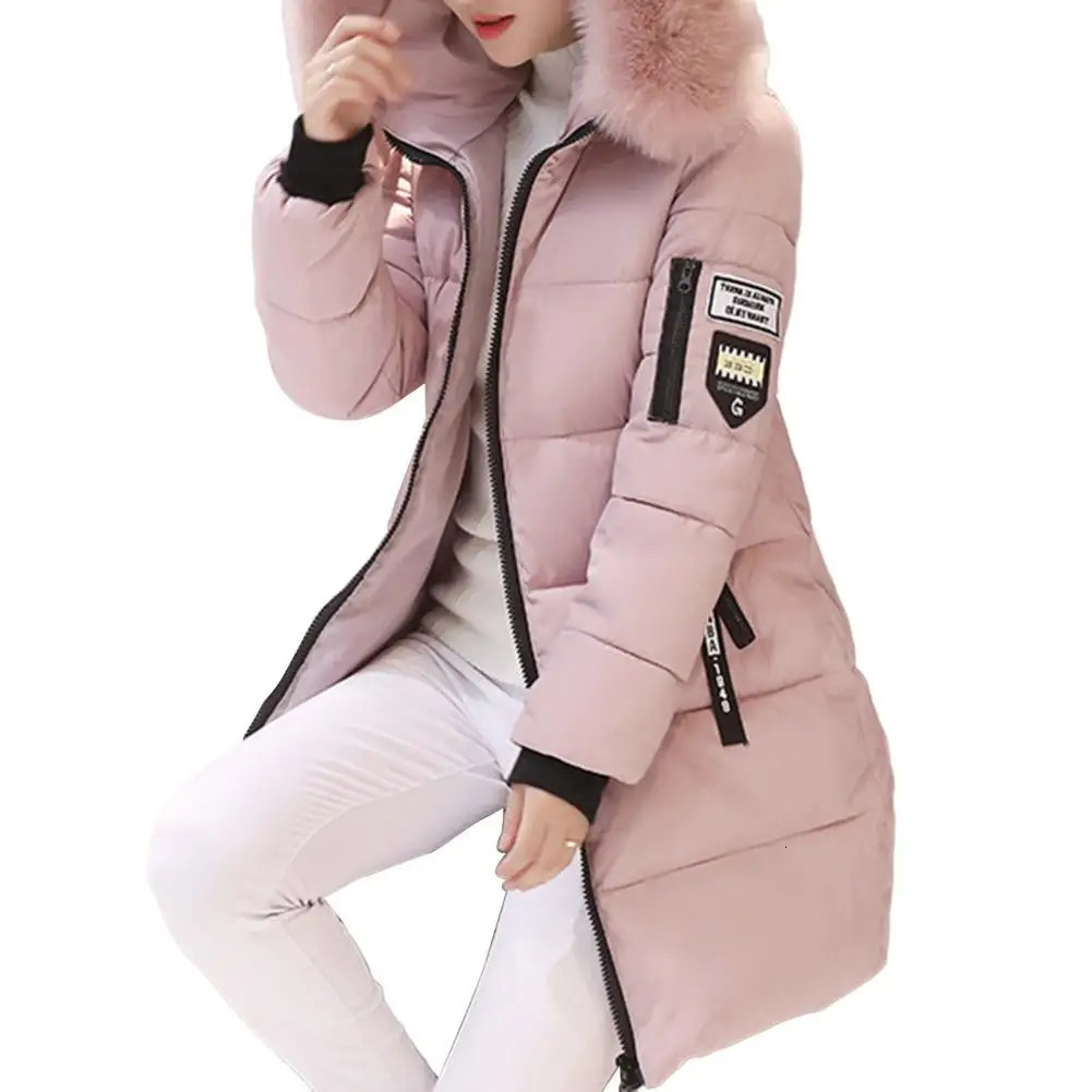 2024 Winter Jacket Womens Fur Necklace Long Basic Thick Cotton Mat Parkas Wear 241212