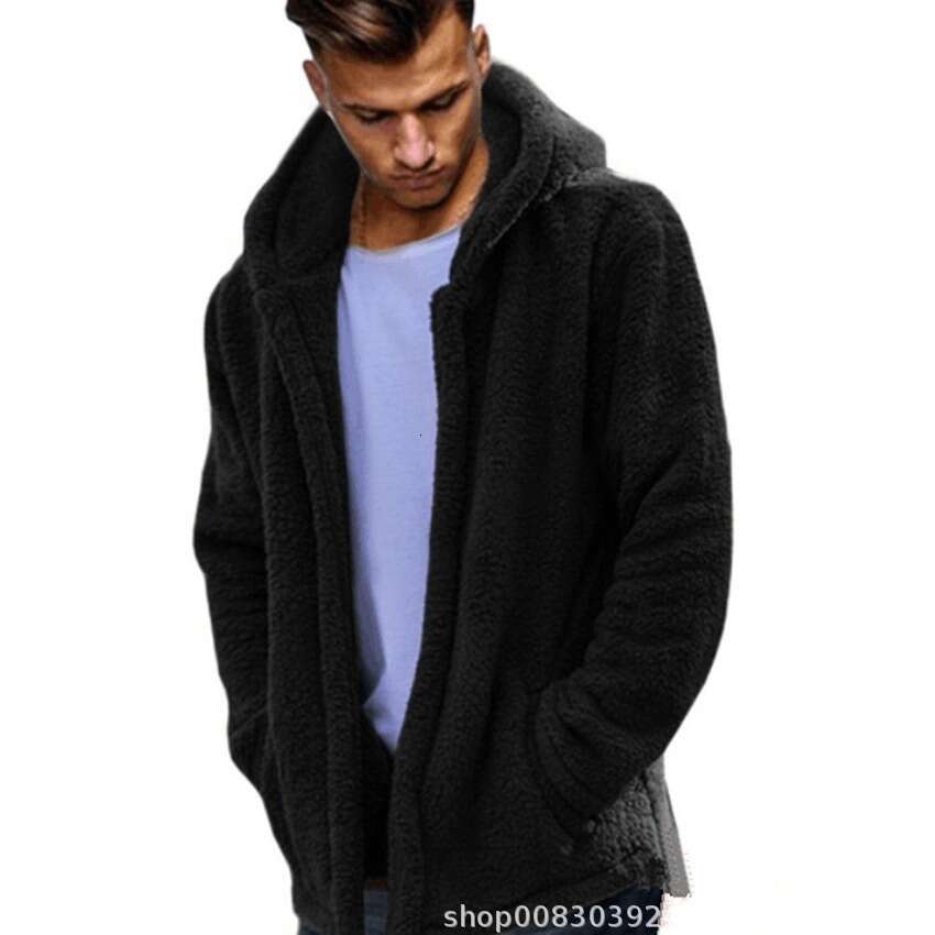 Foreign Trade Men's Autumn Winter Casual Solid Color Hooded Jacket, European American Plush Coat, Warm And Fashionable Quality Classic