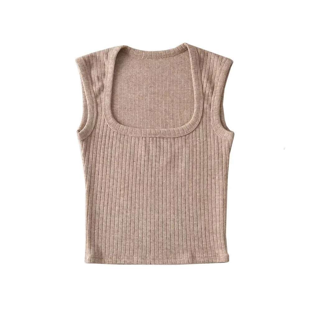 Summer Spicy Girl Sexy Tight Square Neck Cashmere Texture Women's Elastic Slim Short Tank Top 2024 New Style Stylish and Elegant Clothing
