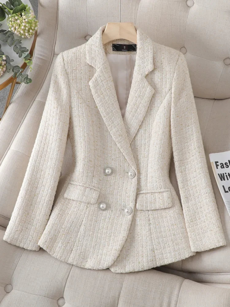 High Quality Korean Fashion Tweed Blazer Jacket Coat Women Long Sleeve French Slim Woolen Suit Outwear Autumn Winter Casaco 241209
