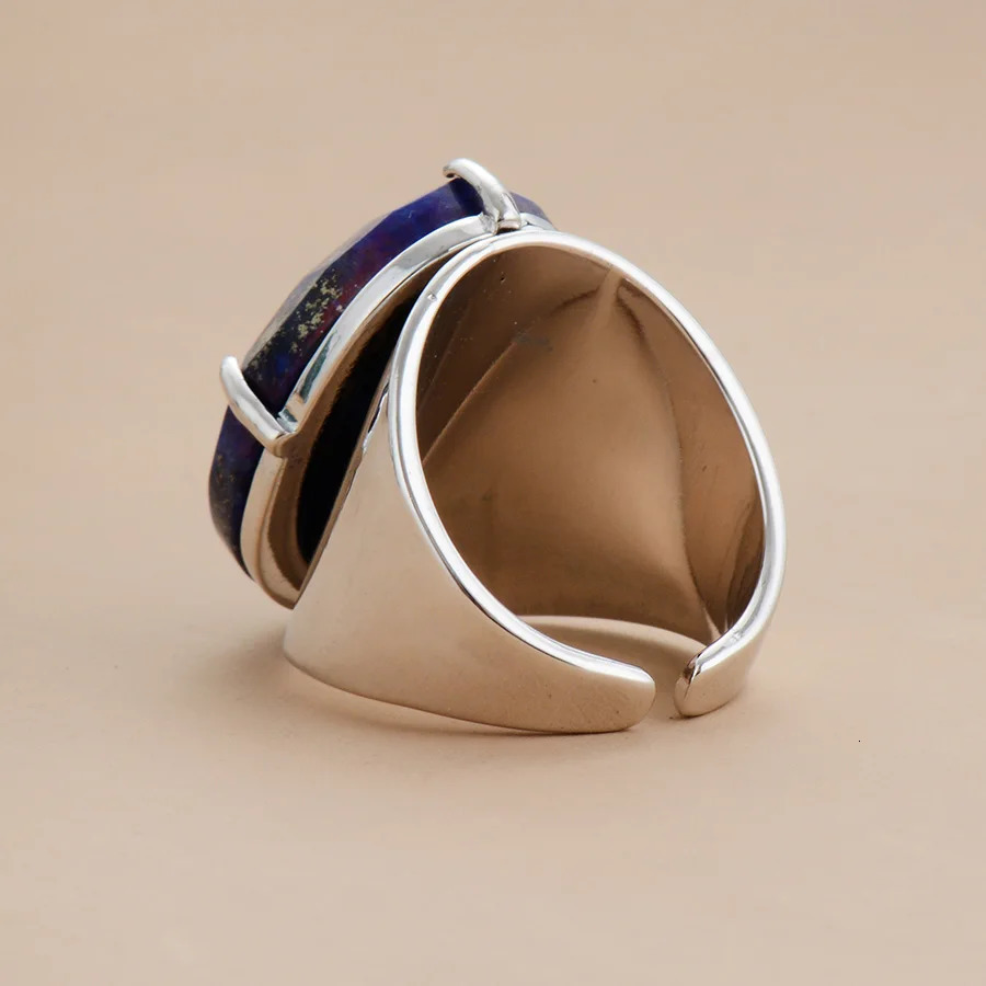 Big Stone Rings High Quality Jewelry Fashion Gold Plated Lapis Lazuli Party Ring Size 7 241214