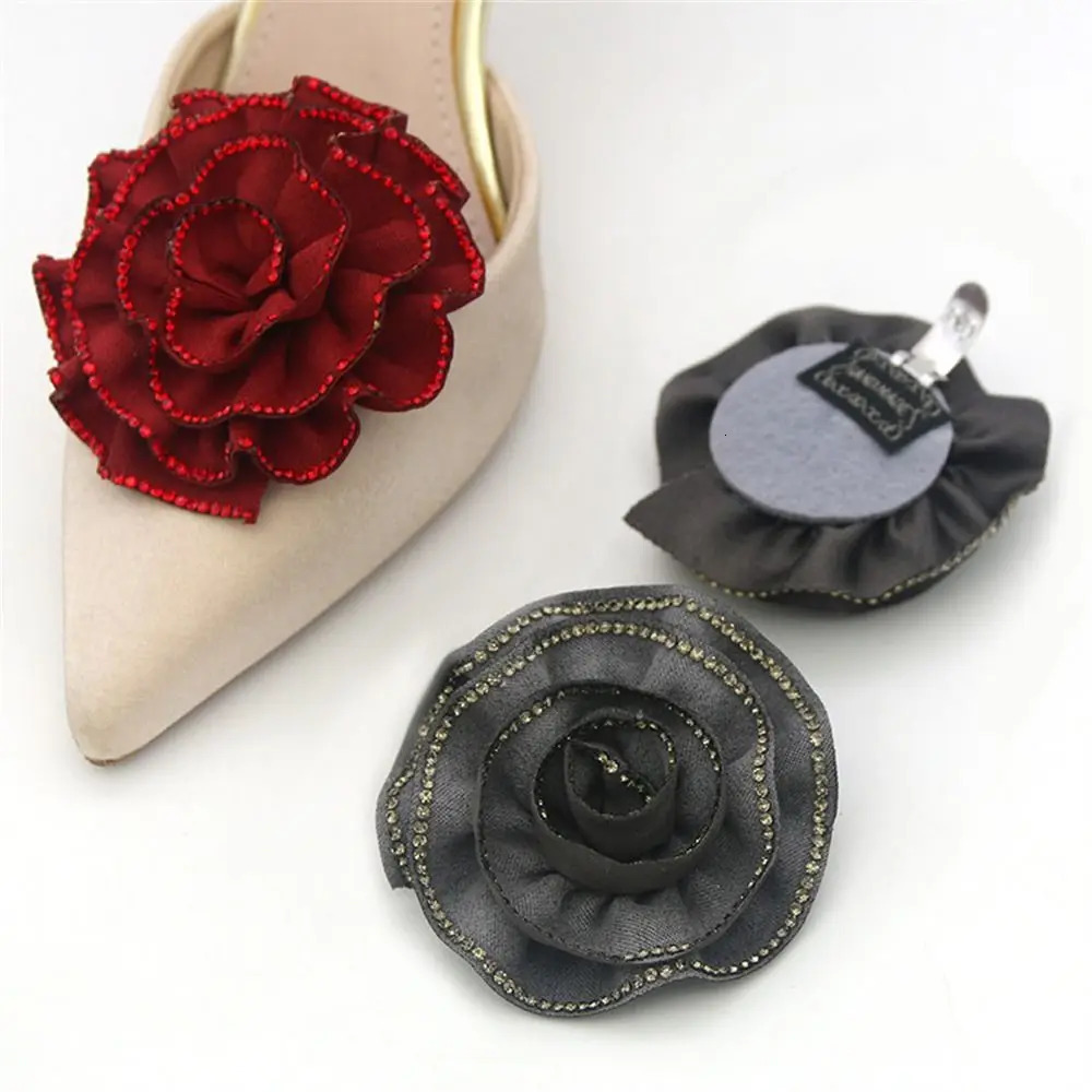 2PCS Fabric Art Flower Shoes Clip Wedding Bridal Shoes Decoration Womens High Heels Charm Jewelry Rhinestone Shoes Decoration 241213