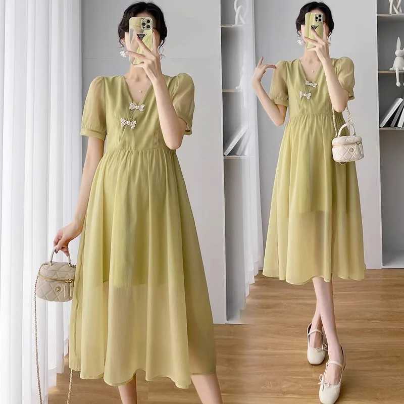 Materni Dresses Summer Clothes for Pregnant Women Fashion Chinoiserie Sle Fitting Long Womens Casual Pregnancy ClothingXJ241213
