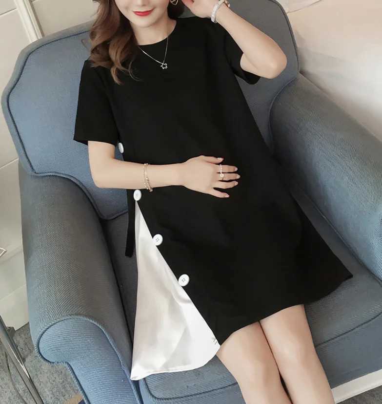 Materni Dress Spring and Summer Short-sleeved Skirt Materni Skirt T-shirt Pregnancy Clothes Materni Patchwork Loose DressXJ241213