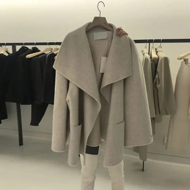 Oversize 145kg Lapel Wool Blends Coat Thick Unlined Woolen Cardigan Women Korean Fashion Loose Fall Winter Jackets 241214