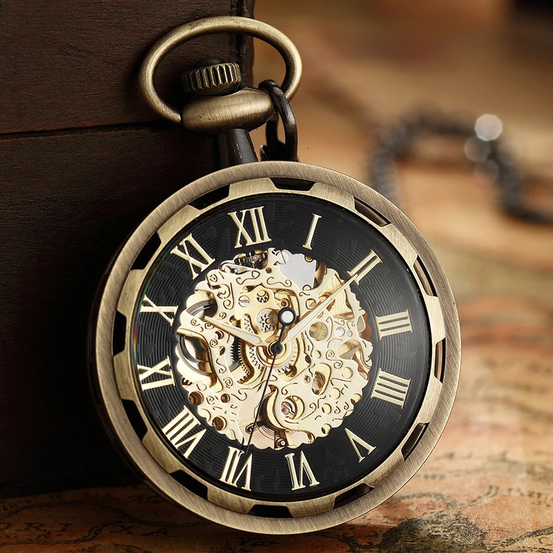 antique skeleton mechanical pocket watch mens steampunk Fob clock pendant hand cranked Relogio De Bolso 241212