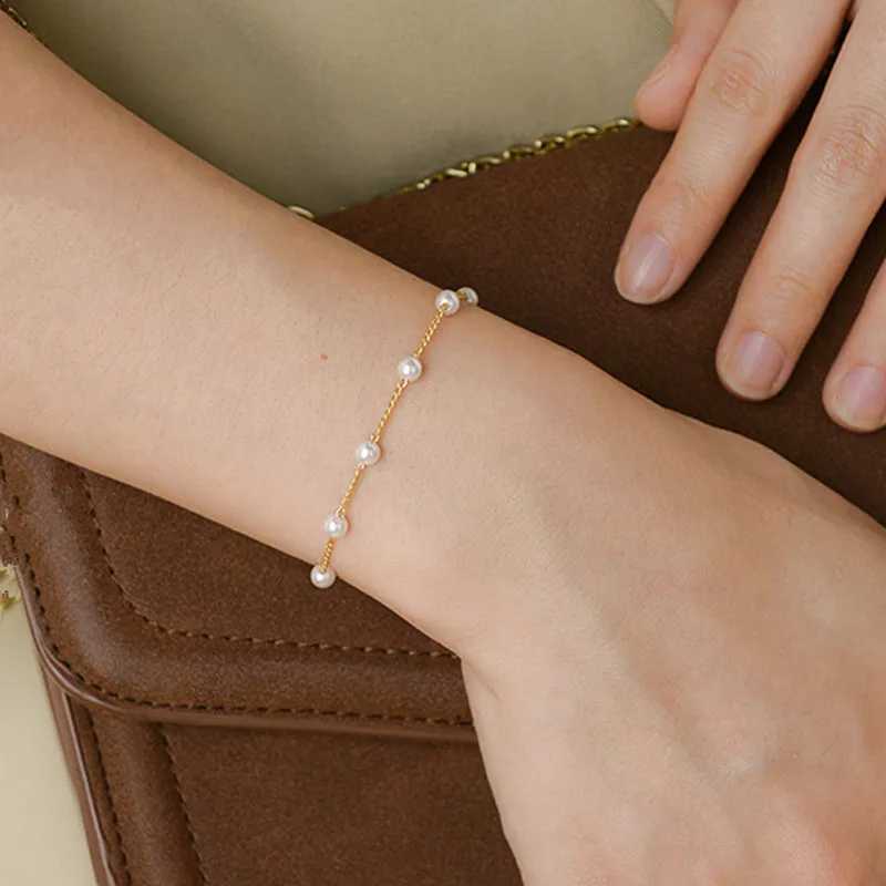 Simple Elegant Imitation Pearl Bracelets Gold Color Beads Chain for Womens Goth Chain Bracelet Bangles Trend Jewelry GiftXJ241214