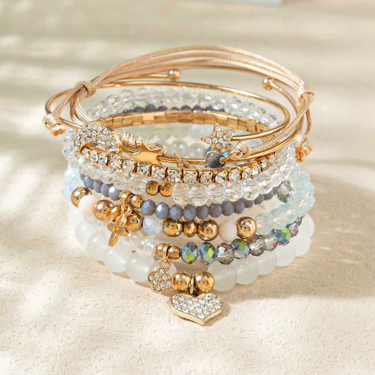 Kirykle 9 Piece Set Luxurious Bracelets for Women Crystal Shiny Adjustable Opening Chain Bracelets Punk Bangle Fashion JewelryXJ241214
