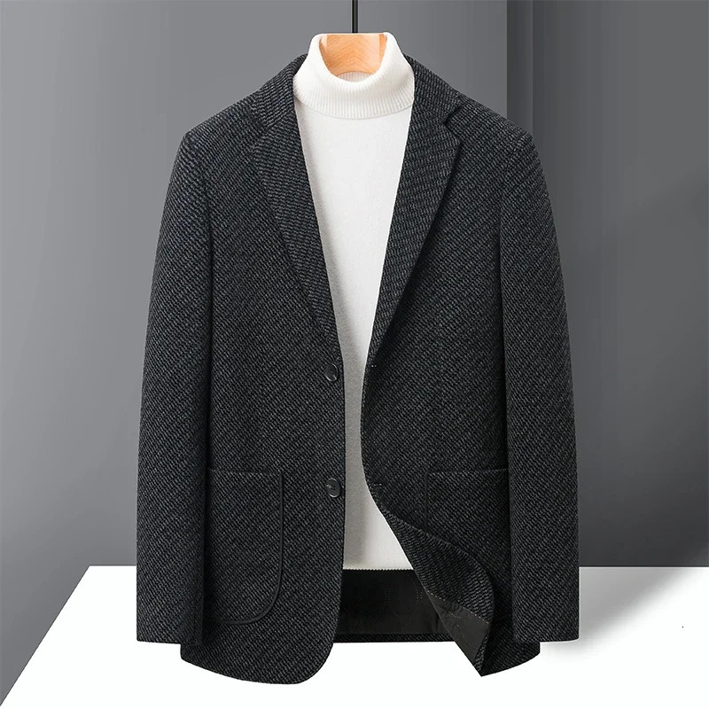 Highquality Thousandbird Check Doublesided Woolen Coat for Men Korean Casual Suit Collar Short Blazers 241211