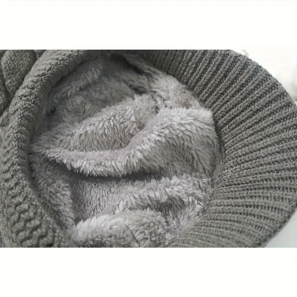 1pc Winter Knit Hats with Visor Brim Double Soft Lining for Women Warm Stylish Beanie Hats Slouchy Snow Caps 241214