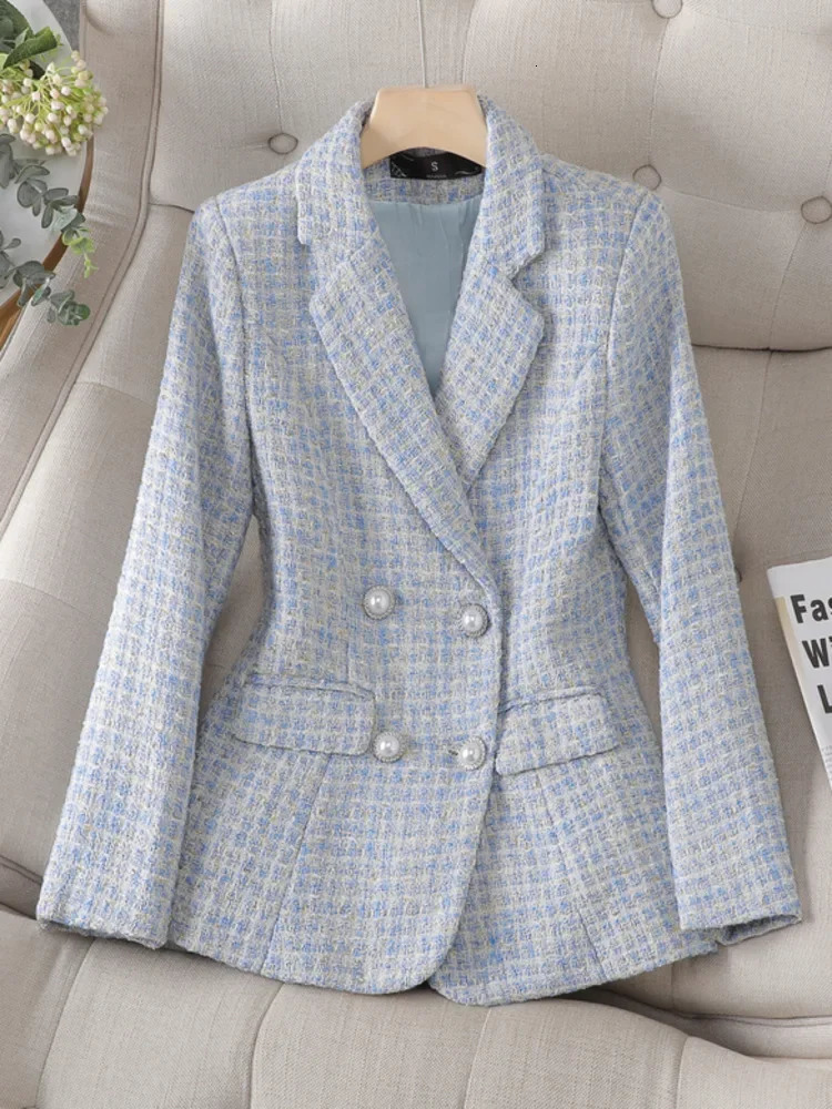 High Quality Korean Fashion Tweed Blazer Jacket Coat Women Long Sleeve French Slim Woolen Suit Outwear Autumn Winter Casaco 241209