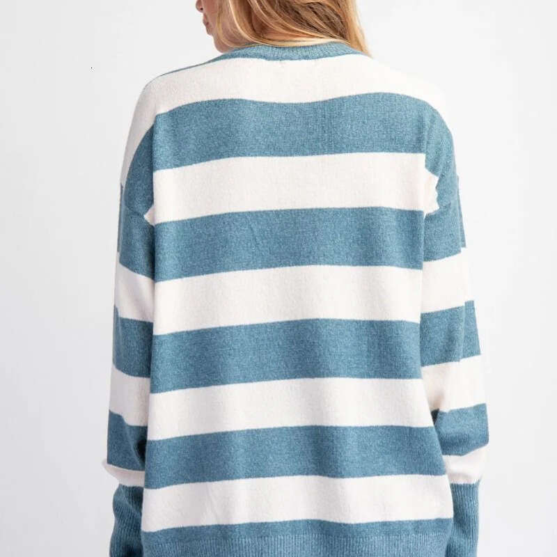 2024 European and American Jacquard Knitted Round Neck Intercolor Hoodie Long Sleeve Bow Sweater Women's