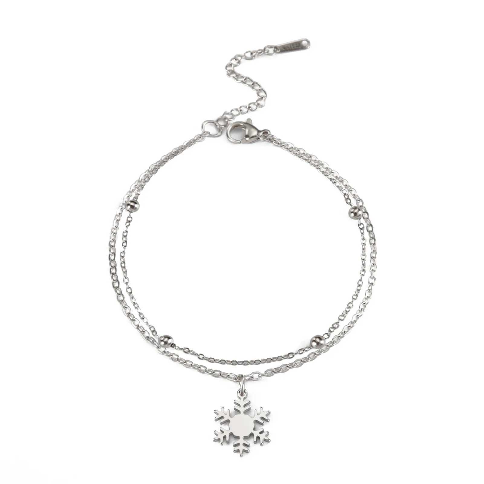 HIPEE Christmas Theme Double Layer Snowflake Pendant Bracelet For Women Men Merry Christmas Snowflake Bracelets Jewelry GiftXJ241214