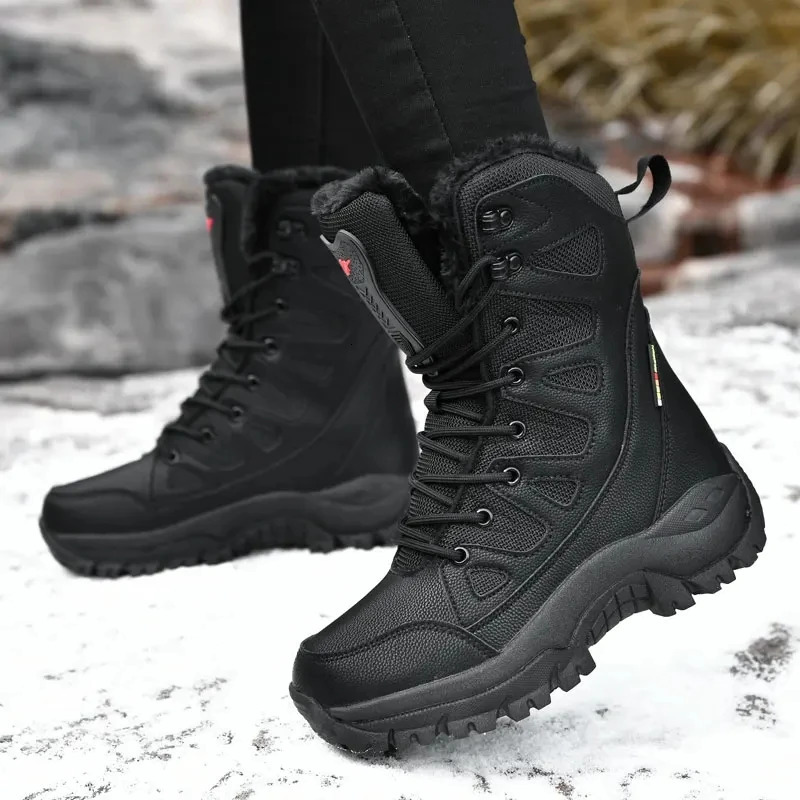 Warm Plush Snow Boots Men Lace Up Casual High Top Mens Boots Waterproof Winter Boots Anti-Slip Ankle Boots Army Work Boots 241213