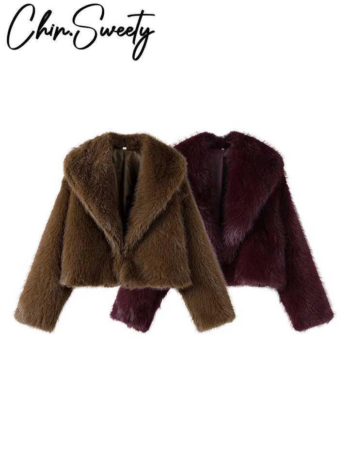 Retro faux fur womens jacket solid collar long Slve thick warm jacket womens 2024 autumn winter loose womens jacket X241214
