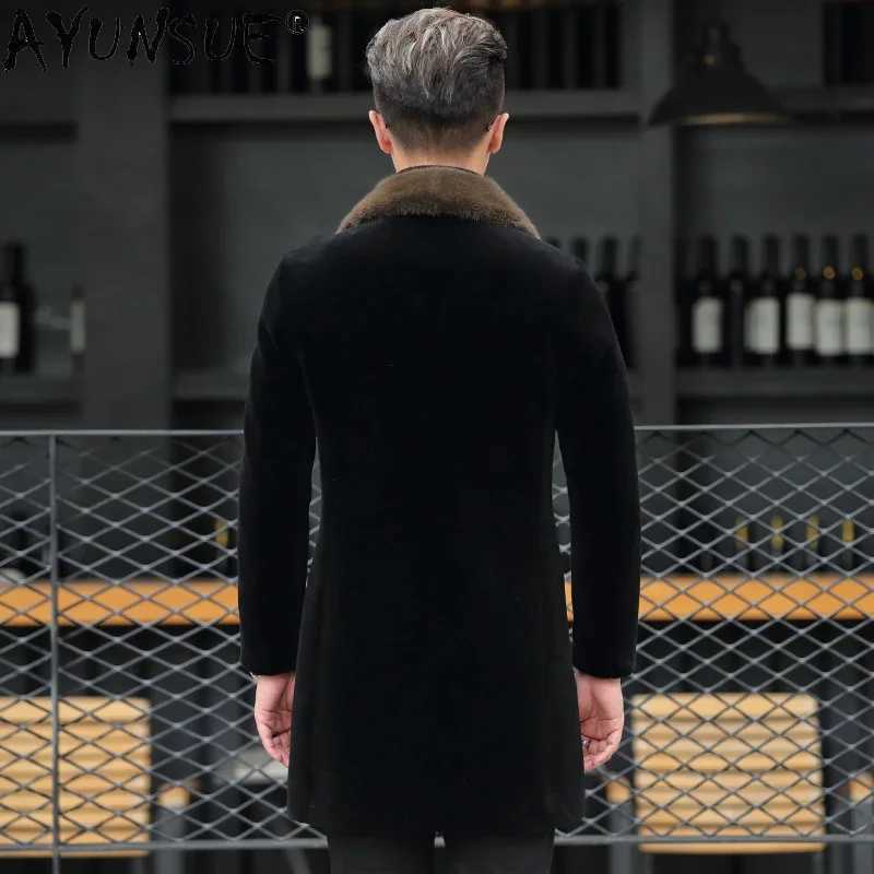 AYUNSUE Men Jacket 2020 Mens Clothing Thick Real Mink Fur Collar Coat 00% Wool Coats Men 90% Duck Down Jackets Fabric LXR764 W241213