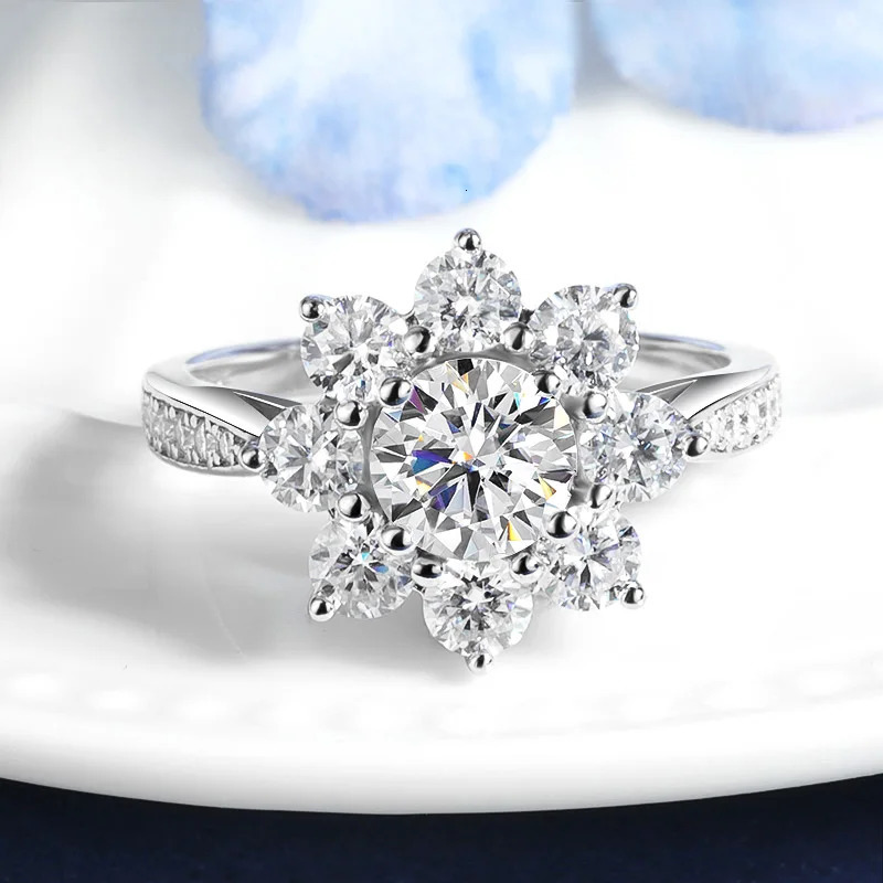 TBCYD 6MM D Color Sunflower Full Rings 2126cttw S925 Sterling Silver Wedding Engagament For Women With GRA Jewelry 241213