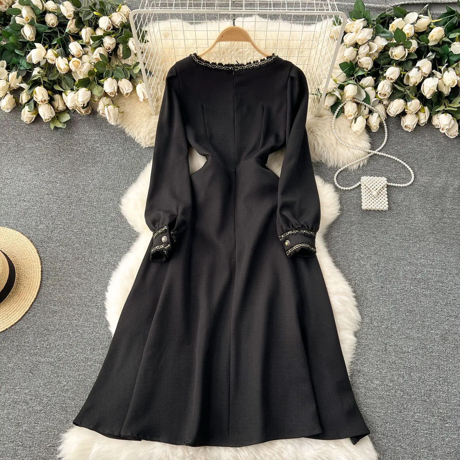 Casual Dresses Autumn Winter Dress Women Long Sleeve Thicken Herburn Style Elegant Office Lady Evengin Dinner Vestidos Black 2025