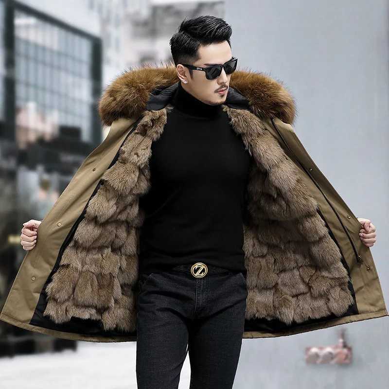 Home>Products>Mens Thick Warm Parka Medium length Detachable Fox Fur Lining Raccoon Fur Collar Winter Fashion Fur Coat W241213