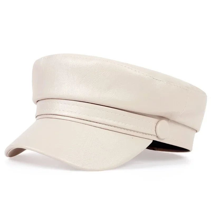 Womens trend casual hat Pu leather flat top beret womens octagonal selling retro winter 241210