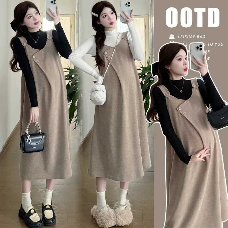 Pregnant Women Autumn Winter Clothes Fashionable Chenille Fabric Slip Dress New Elegance Materni Sleeveless Sundress WearXJ241213