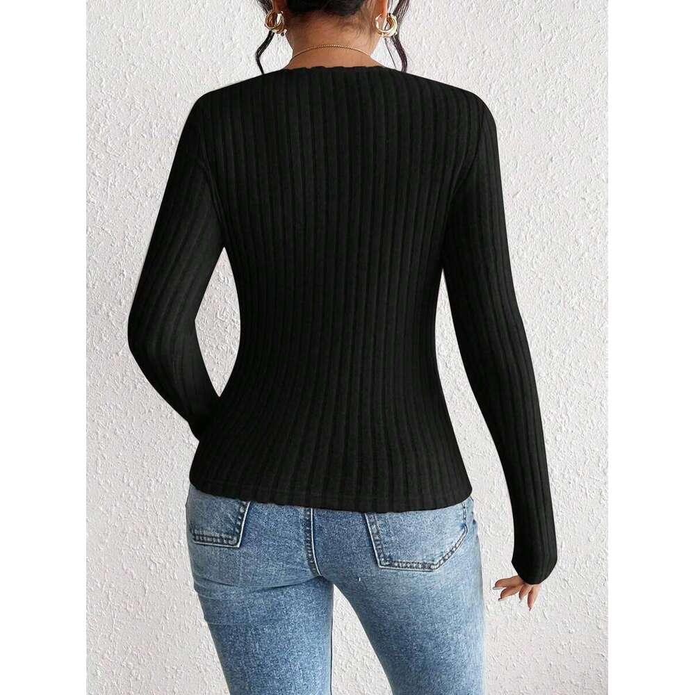 Women's 2023 Autumn/Winter New Front Fold Slim Knitted Base T-shirt