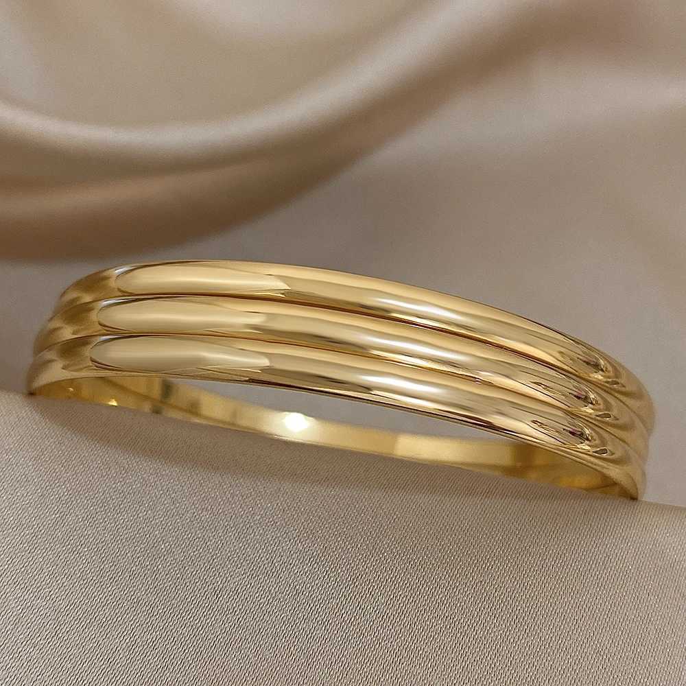 3pcs Glossy 18K Gold Plated Stainl Steel Bangle Bracelet for Women Minimalist Basic Wristband Bangles Waterproof JewelryXJ241214