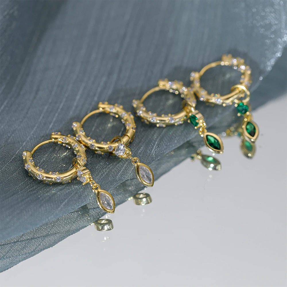 CANNER 925 Sterling Silver Hugging Hoop Earrings INS Creative Versatile Emerald Zircon Petals Pendant Earring Korean Jewerly 241214
