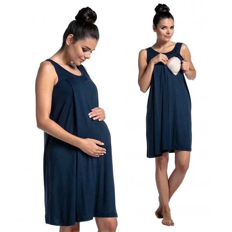 Gown Nursing Dress Solid Color Breastfeeding Dress 2024 Materni Loose Comfortable HospitalXJ241213