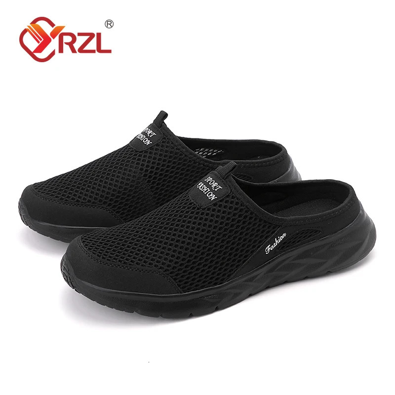 YRZL Mens Half Slippers Summer Breathable Mesh Shoes Outdoor Casual Walking Large Flat Light Sandals 241214