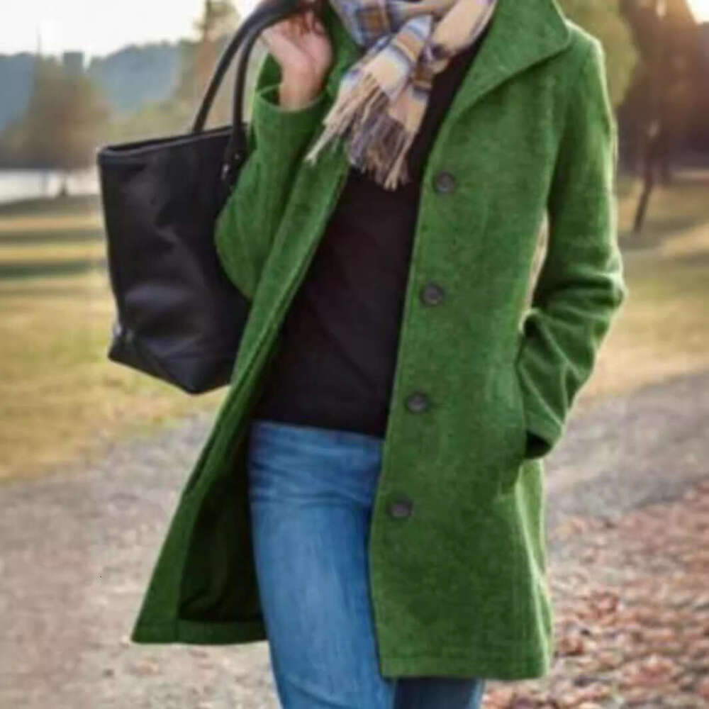 Autumn Winter New European And American Clothing Retro Medium Long Solid Color Woolen Coat Coat, Women's Fashionable Quality Classic