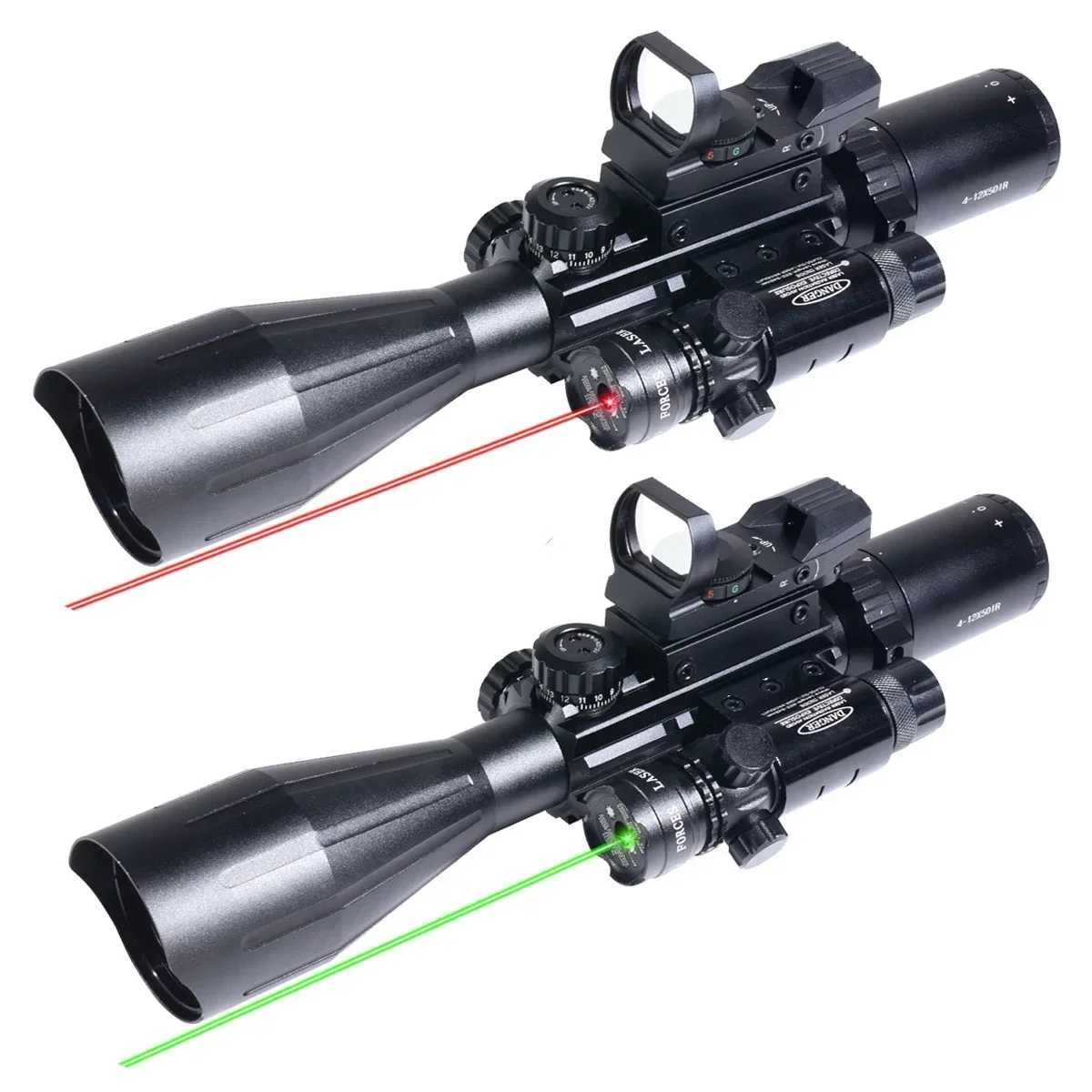 4-12X50IR Laser Flashlight Red Dot Combo Optical Sight Long Range Sniper Rifscope Adjustab Brightn Airsoft Hunting ScopesXJ241214