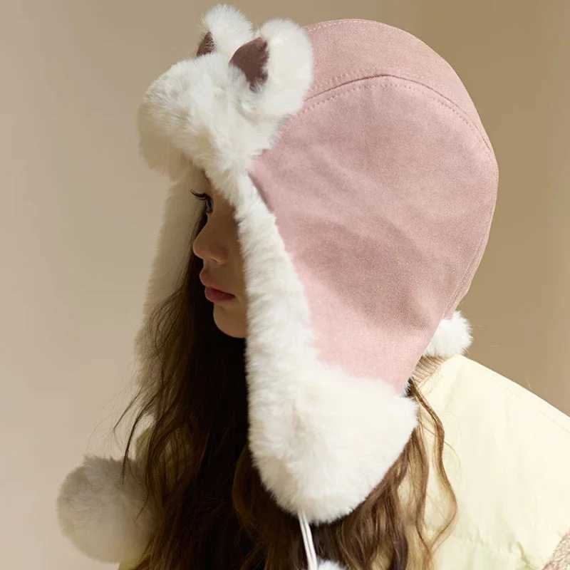 Winter Childrens Hat Bear Ear Sheepskin Hat Hot Thick Ear Protection Bear W241213