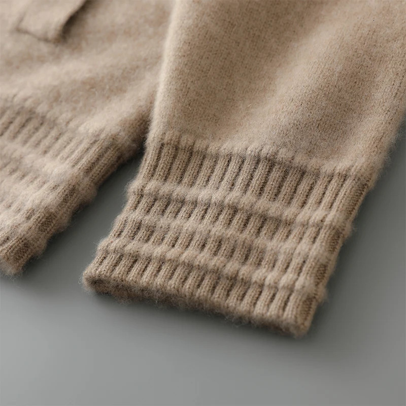 100% Merino Wool Sweater Mens Hooded Collar Knitted Cardigan Fashion Casual Base AutumnWinter Thick Warm Wear 241209