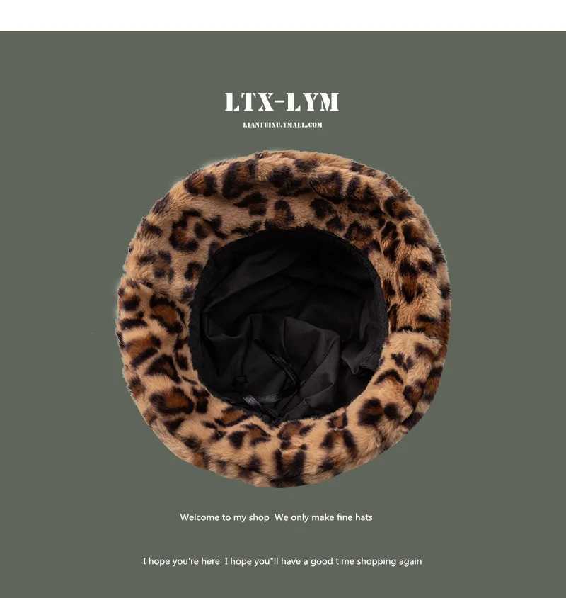 Cute Japanese leopard print ear plush fisherman hat for children with thick hair and warm fisherman hat in winter W241213