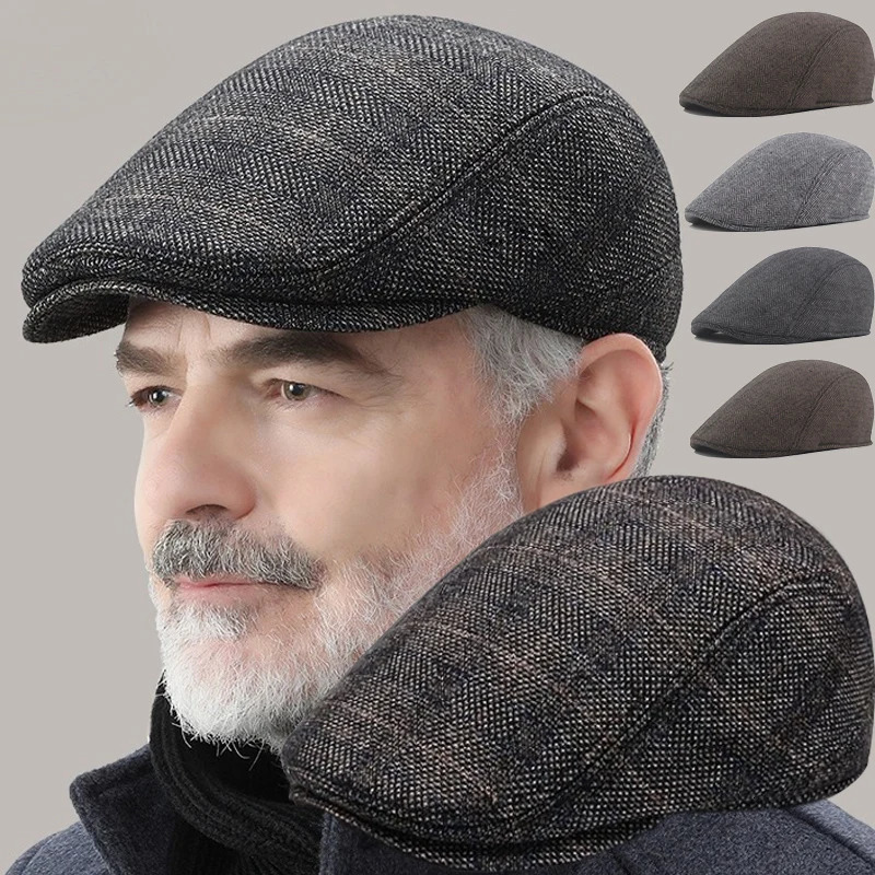 Fashionable mens beret highquality autumn and winter wool hat herringbone flat classic artist 241210