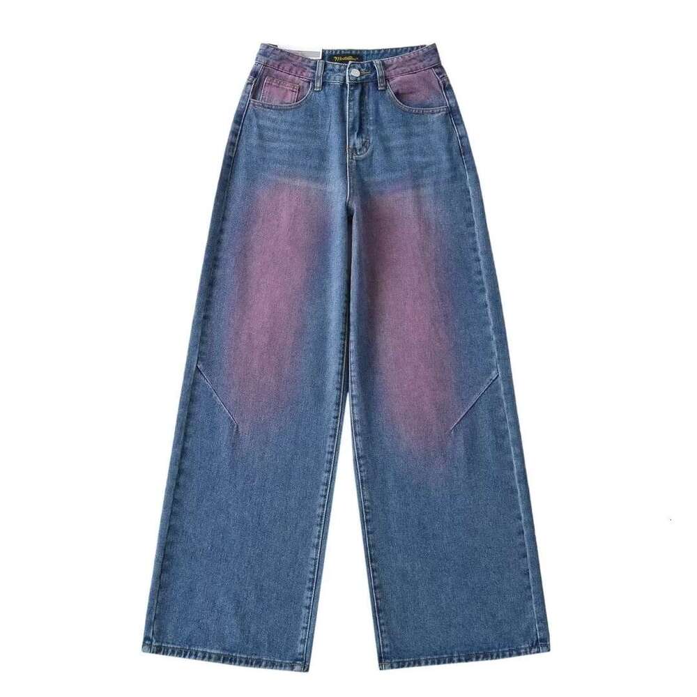 autumn spicy girl retro high waisted vintage color loose wide jeans for women straight leg mopping denim pants 2024 new casual fashion trend clothing