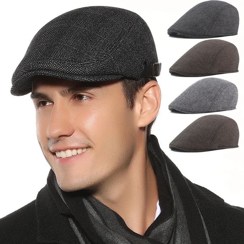 Fashionable mens beret highquality autumn and winter wool hat herringbone flat classic artist 241210