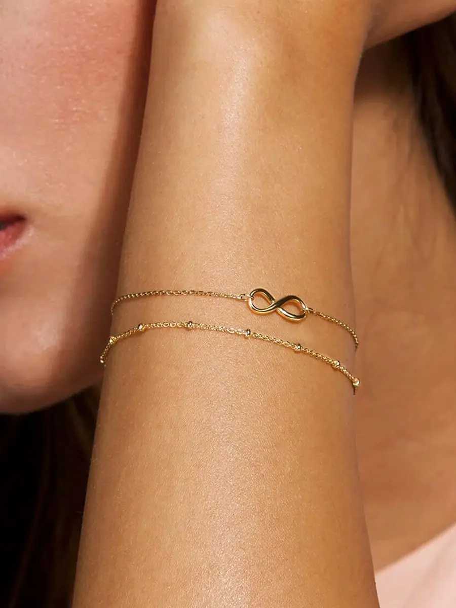 2 layers Classic mini bracelet thin Chain 2024 new fashion Stainl Steel Gold Color tren jewelry Party gift wholesaleXJ241214