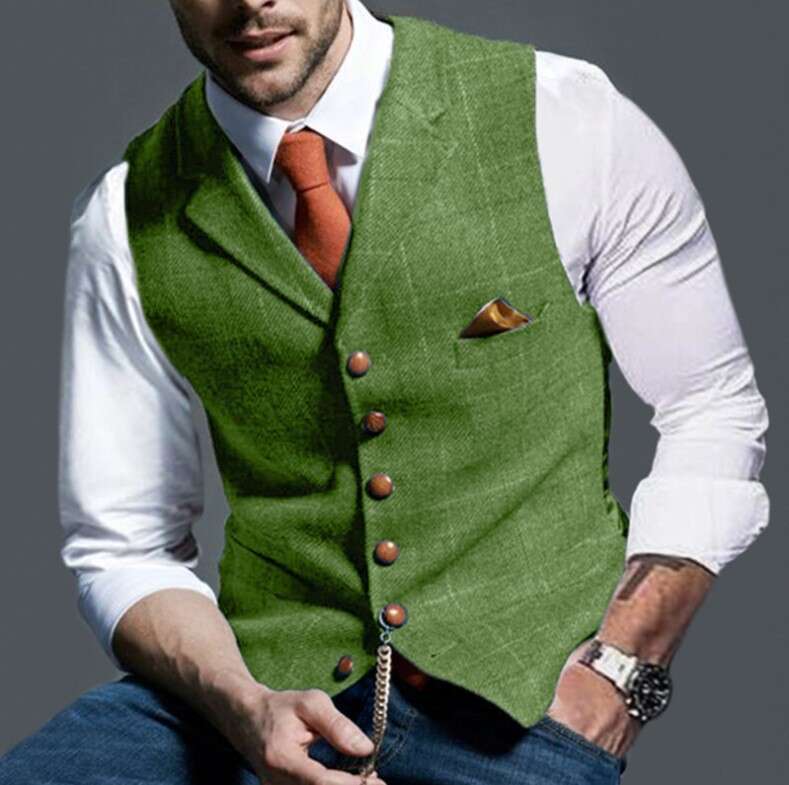 Spring Autumn European And American Casual Checkered Slim Fit Vest, Men's Coat, Fashionable Quality, Classic