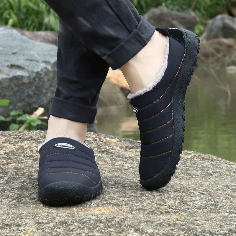 Indoor Home Couple Slippers Plush Thick Warm Baotou Half Outdoor Cotton Casual Walking Shoes Slipper Men 241214